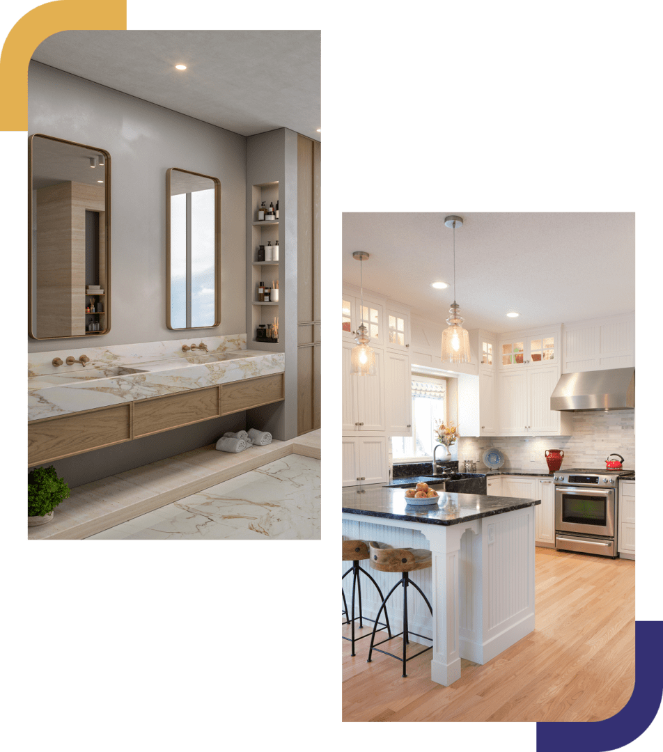 Modern bathroom and kitchen interior design.